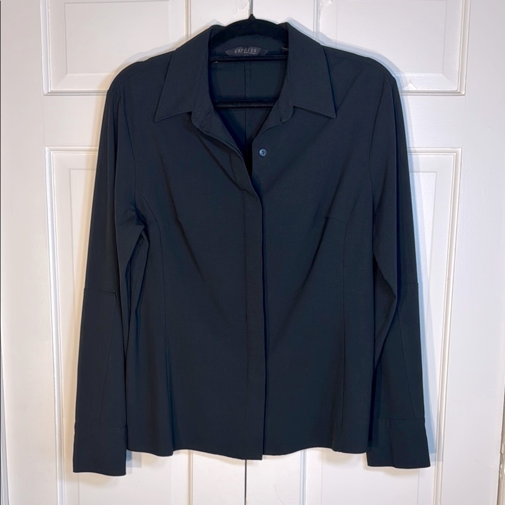 EUC Express Stretch Beautifully Detailed Black Women's Shacket Size 13/14